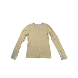 Sundance Women's Large Yellow Ribbed Thermal Top Long Sleeve Velvet Cuff Casual